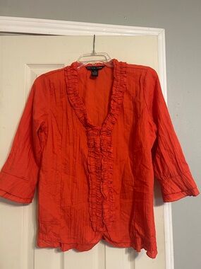 🍏$6–8-10-12🚌Sale Antilia  Femme red orange ruffle top